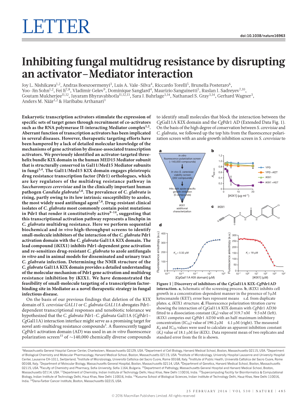 Inhibiting Fungal Multidrug Resistance by Disrupting an Activator–Mediator Interaction Joy L