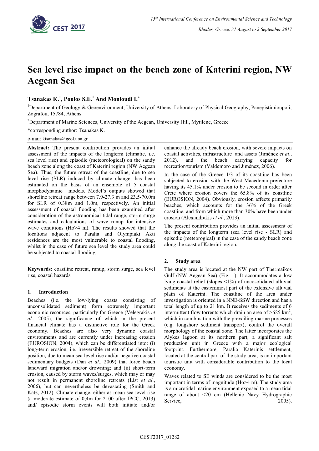 Sea Level Rise Impact on the Beach Zone of Katerini Region, NW Aegean Sea