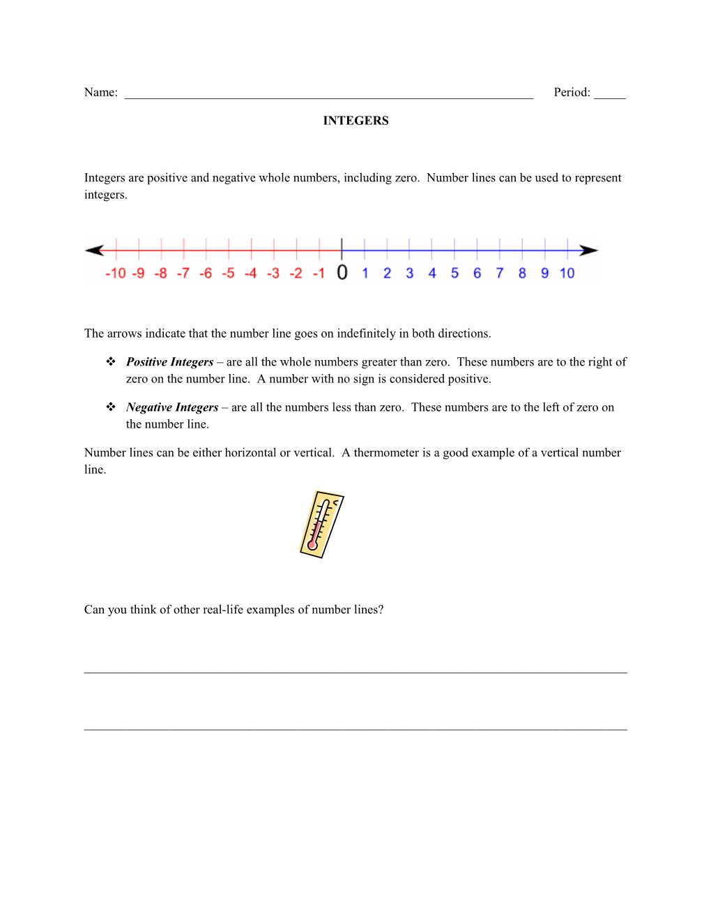 The Arrows Indicate That the Number Line Goes on Indefinitely in Both Directions s1