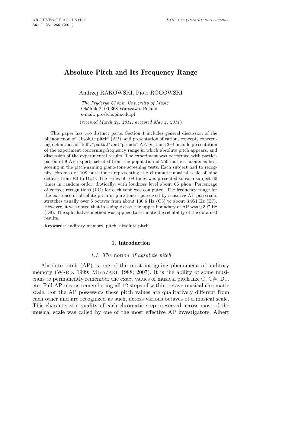 Absolute Pitch and Its Frequency Range