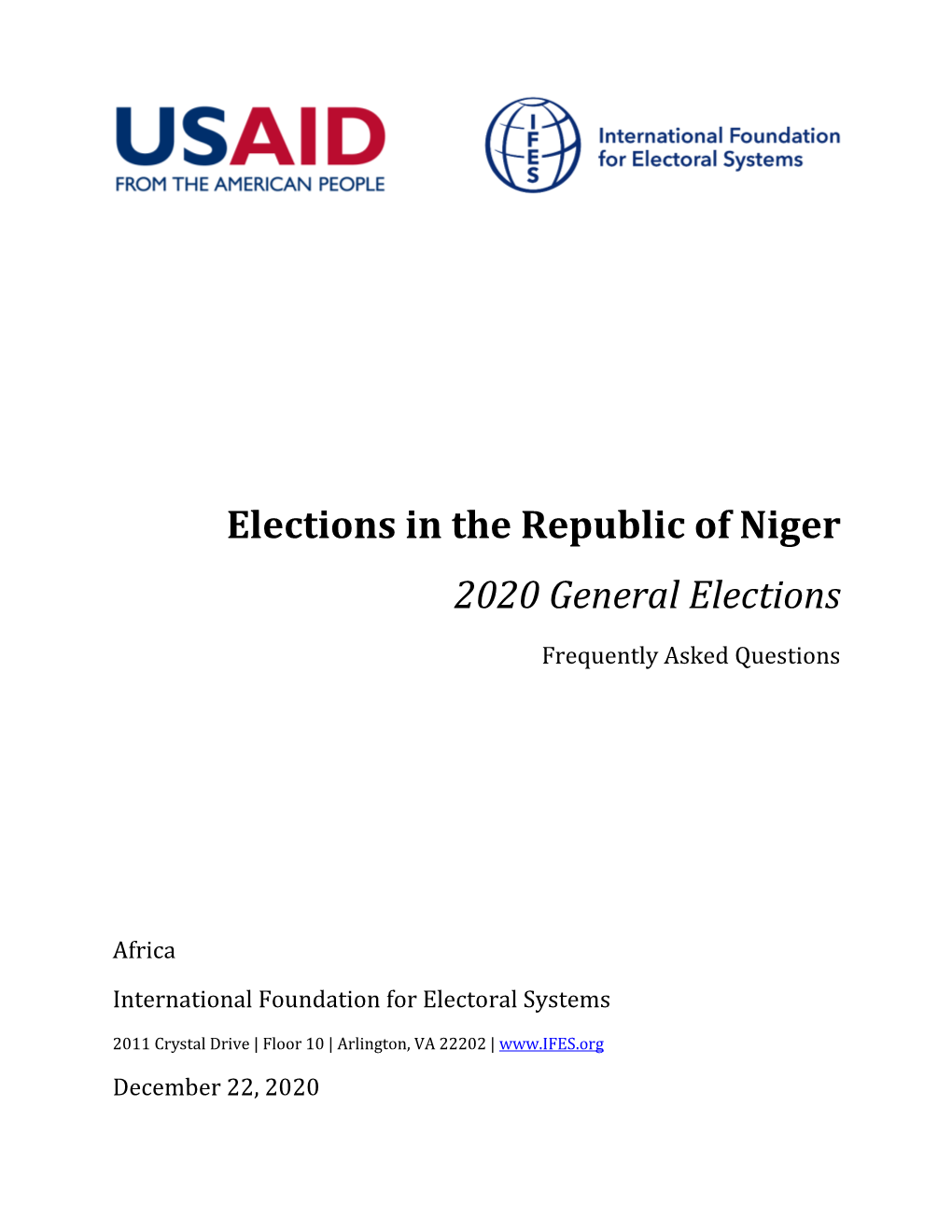 IFES Faqs Elections in the Republic of Niger: 2020 General Elections