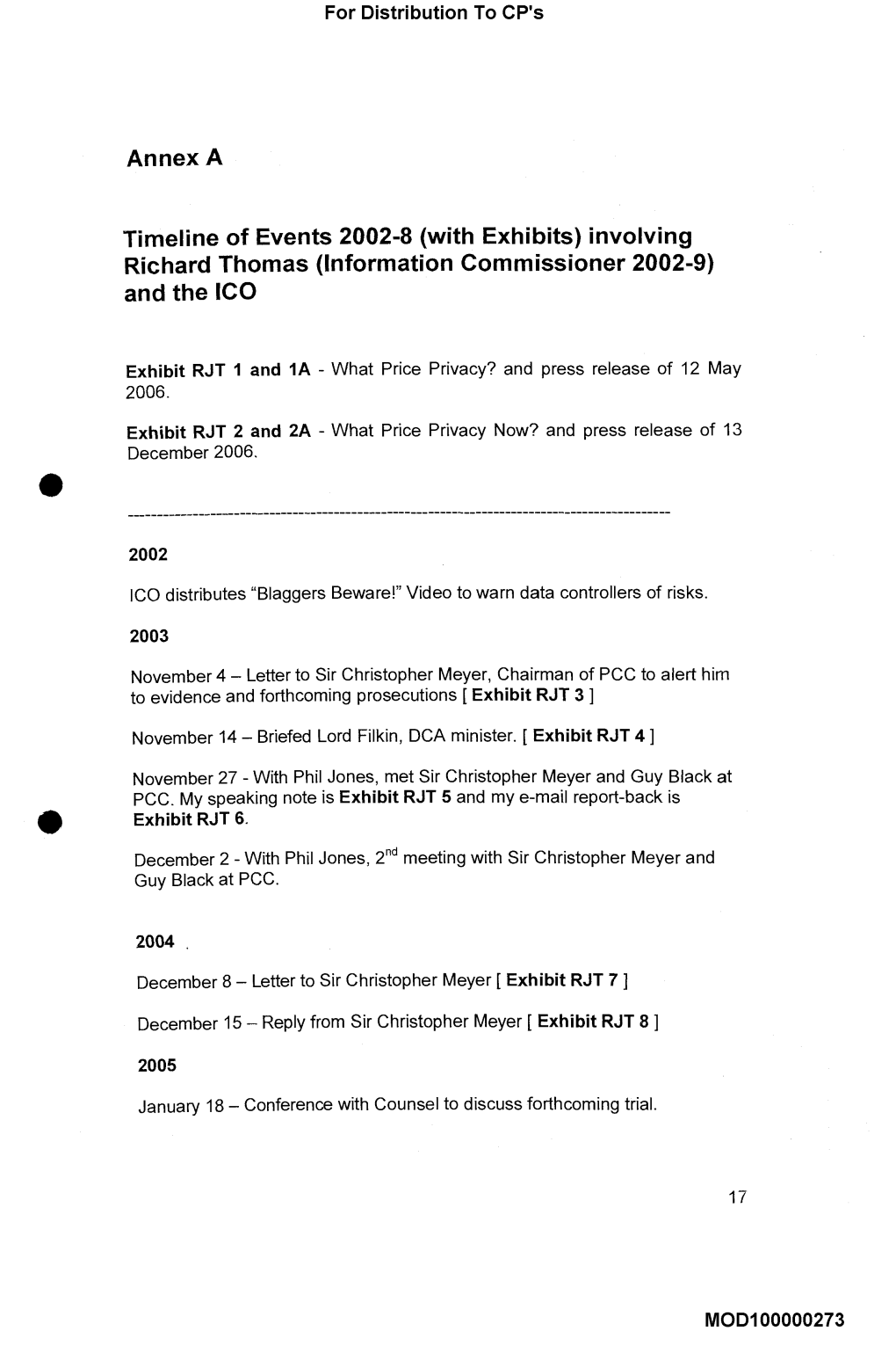 Annex a Timeline of Events 2002-8