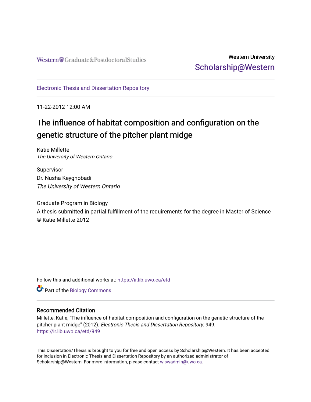 The Influence of Habitat Composition and Configuration on the Genetic Structure of the Pitcher Plant Midge