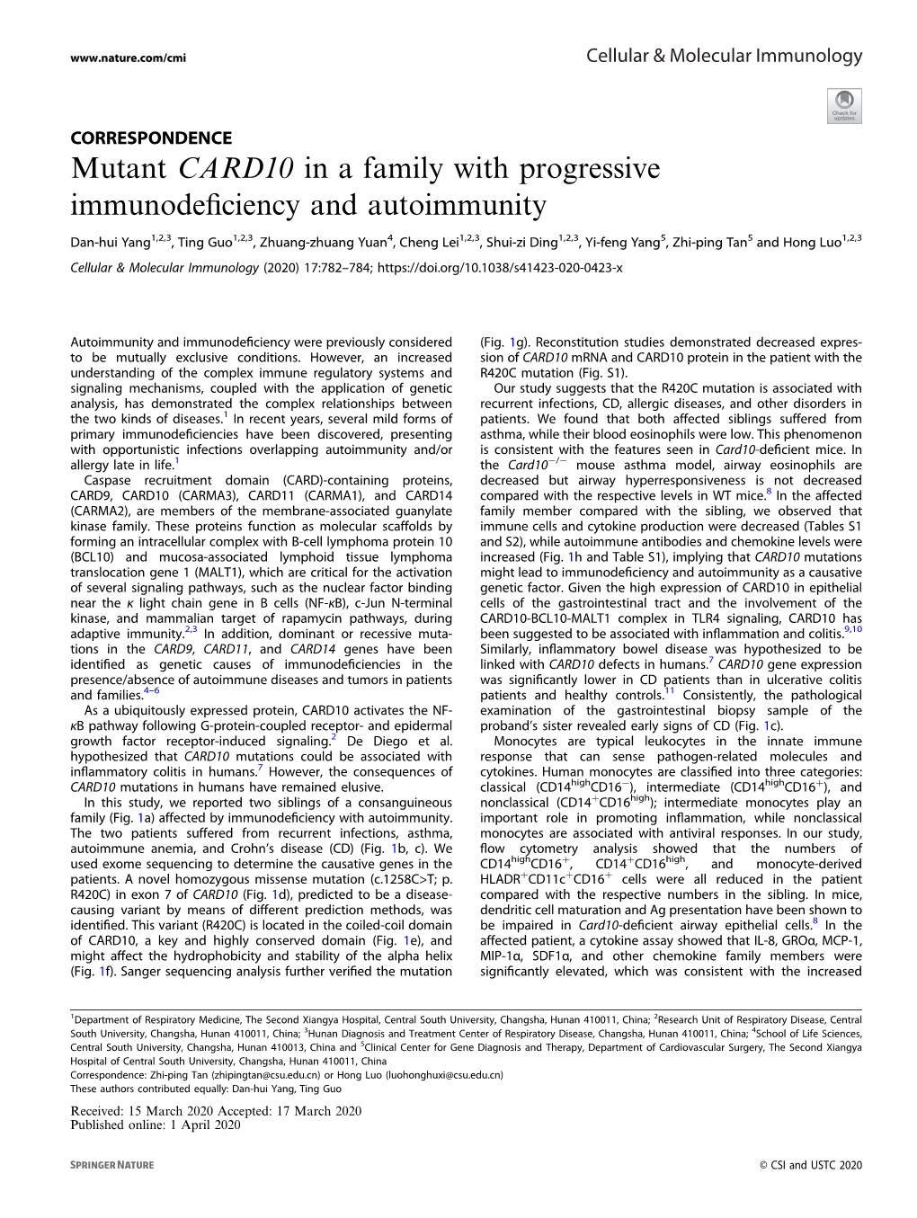 CARD10 in a Family with Progressive Immunodeﬁciency and Autoimmunity