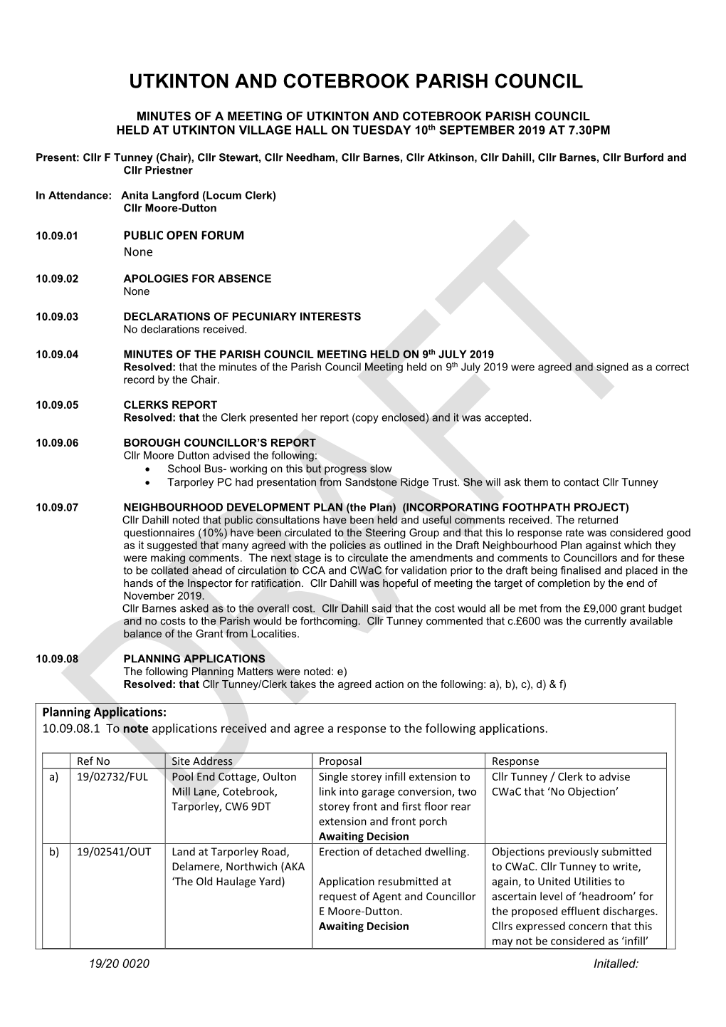 Utkinton and Cotebrook Parish Council