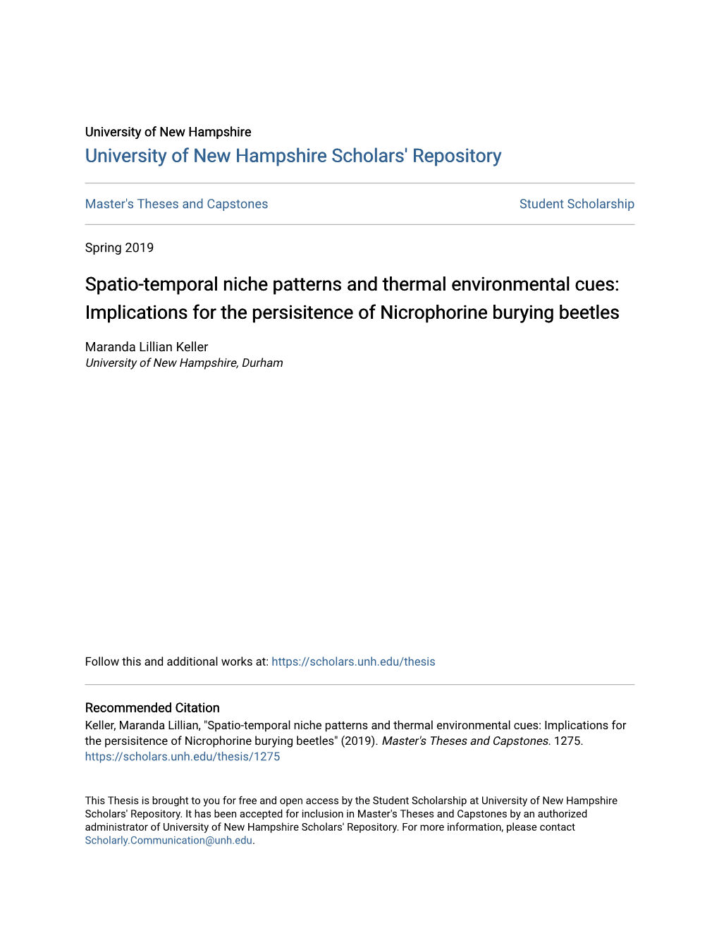 Implications for the Persisitence of Nicrophorine Burying Beetles