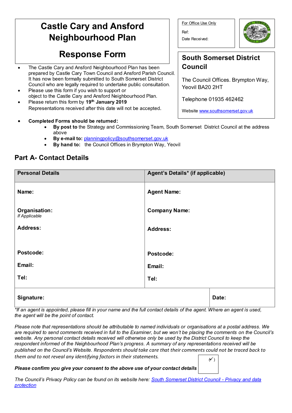 Castle Cary and Ansford Neighbourhood Plan Response Form