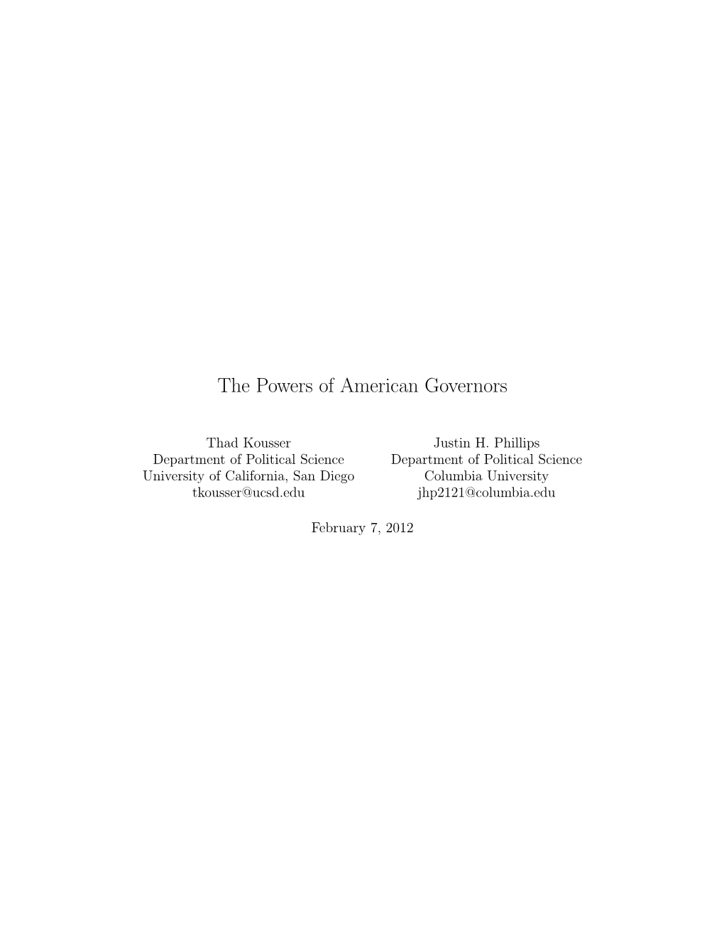 The Powers of American Governors
