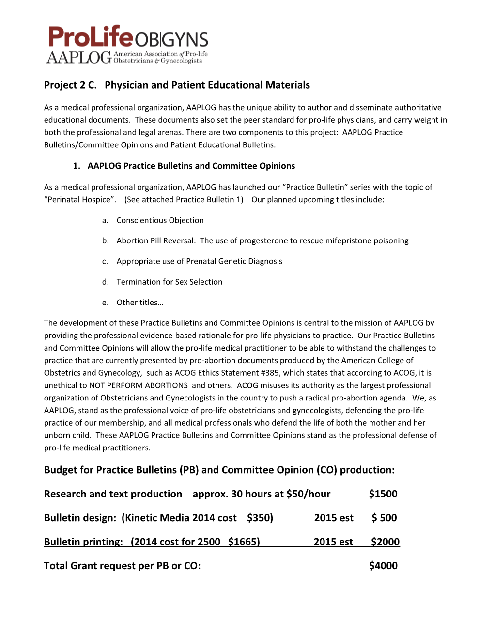 Project 2 C. Physician and Patient Educational Materials