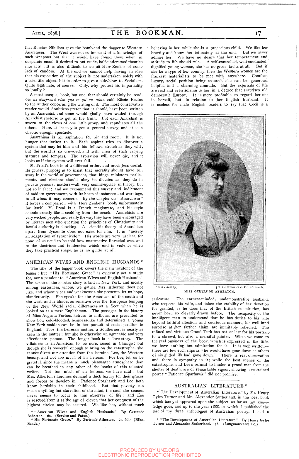 THE BOOKMAN. 17 That Russian Nihilism Gave the Bomb and the Dagger to Western Believing in Her, While She Is a Precocious Child