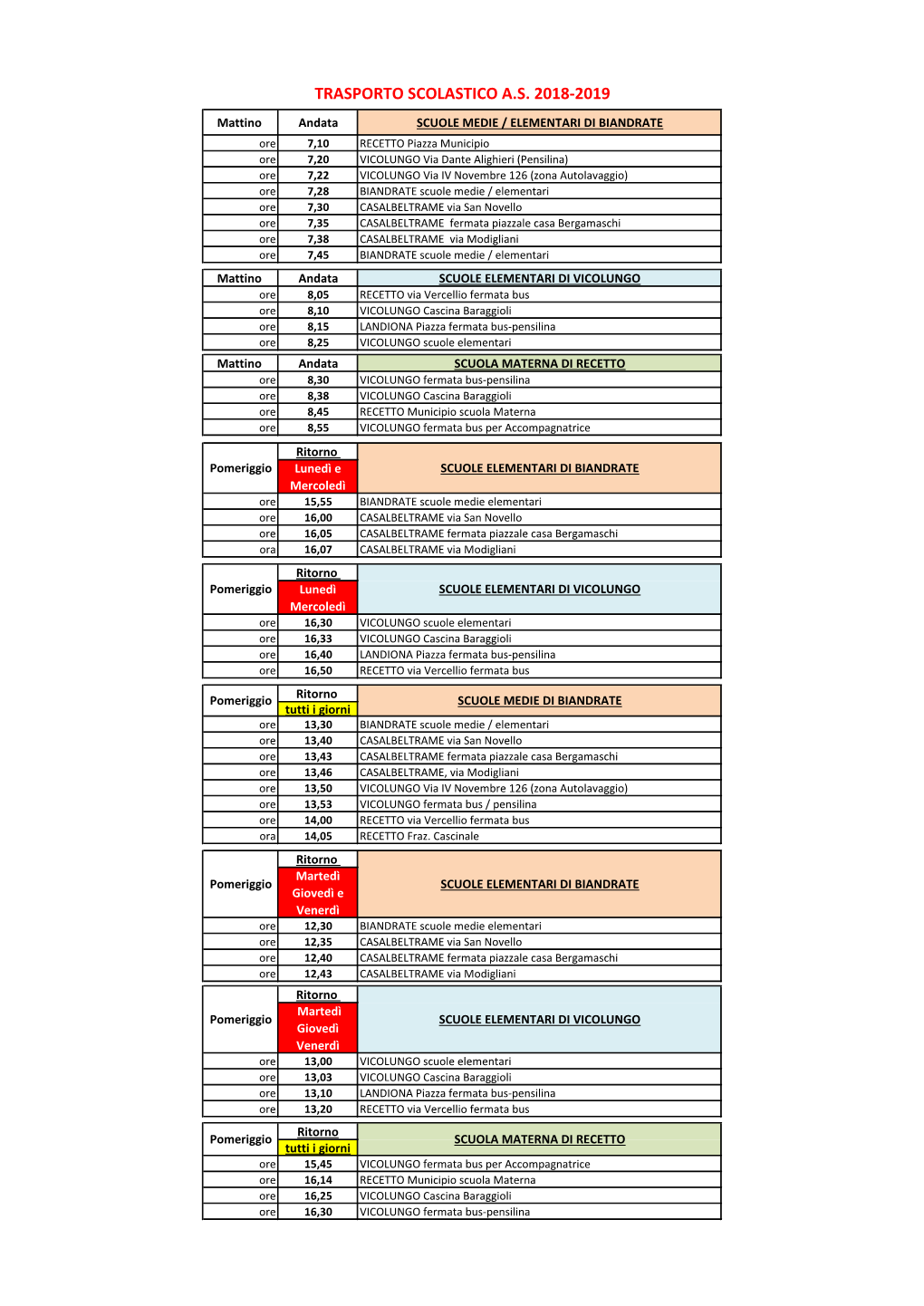 Trasporto Scolastico A.S. 2018-2019