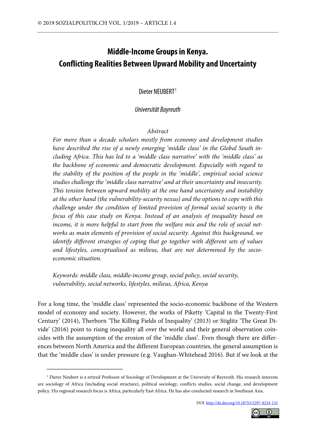 Middle-Income Groups in Kenya. Conflicting Realities Between Upward Mobility and Uncertainty