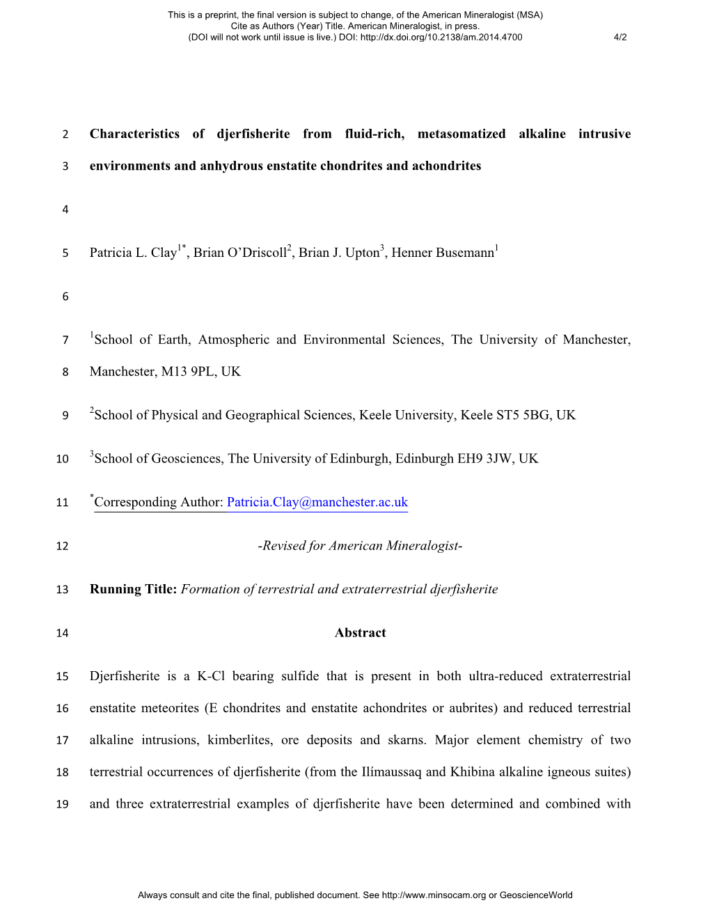 Characteristics of Djerfisherite from Fluid-Rich, Metasomatized Alkaline Intrusive Environments and Anhydrous Enstatite Chondrit