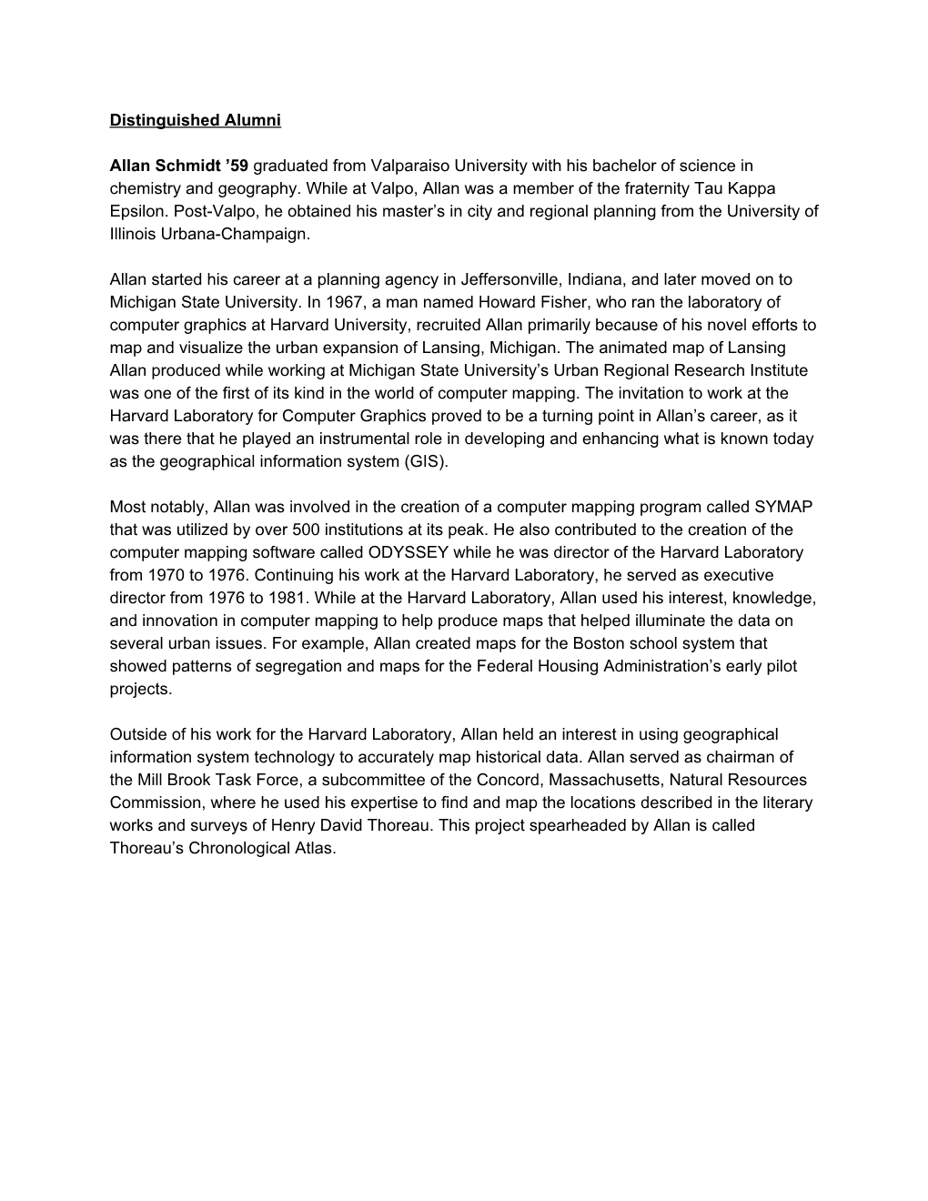 Distinguished Alumni Allan Schmidt '59​Graduated from Valparaiso University with His Bachelor of Science in Chemistry and Ge