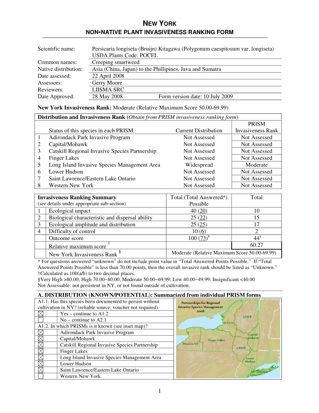 New York Non-Native Plant Invasiveness Ranking Form