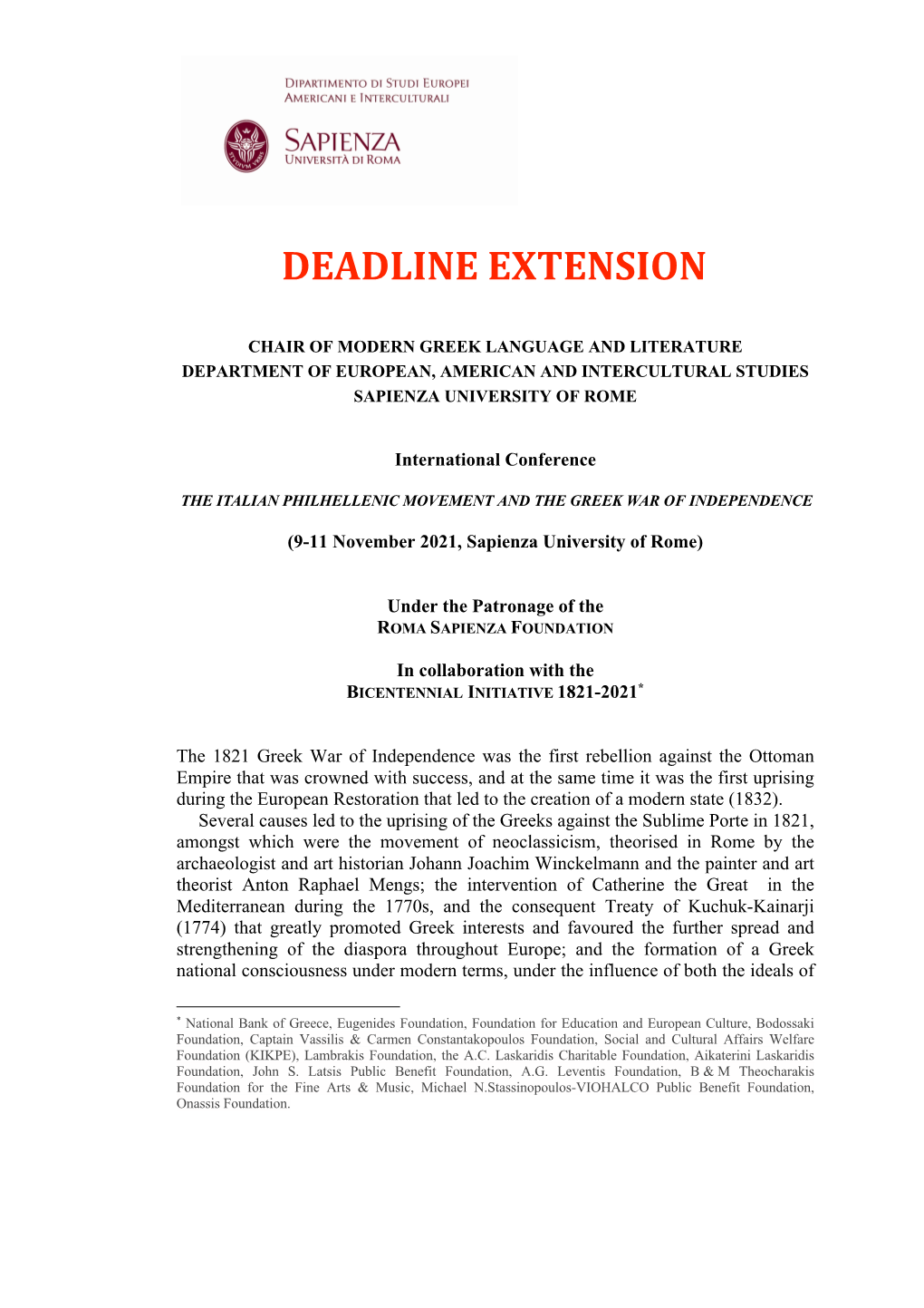 Deadline Extension