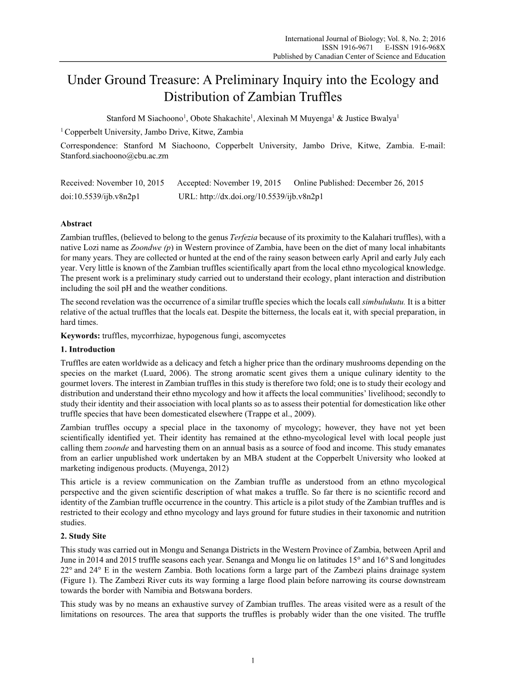 A Preliminary Inquiry Into the Ecology and Distribution of Zambian Truffles