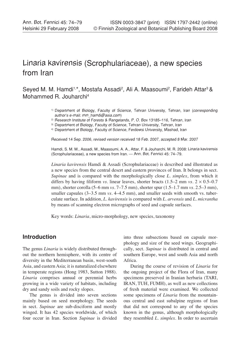 Linaria Kavirensis (Scrophulariaceae), a New Species from Iran