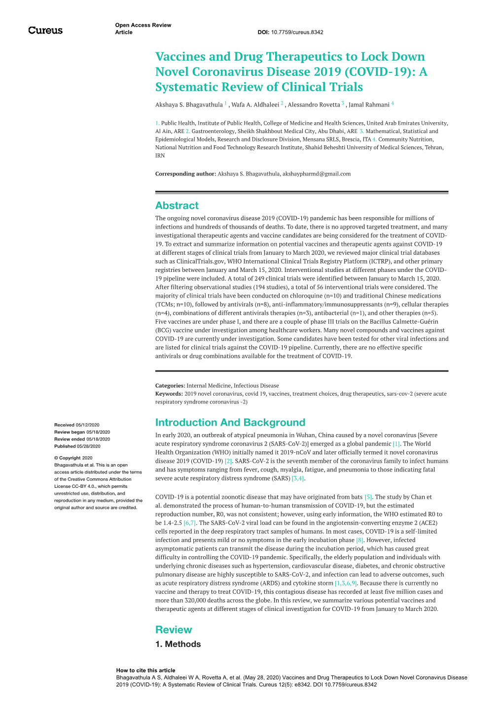 (COVID-19): a Systematic Review of Clinical Trials