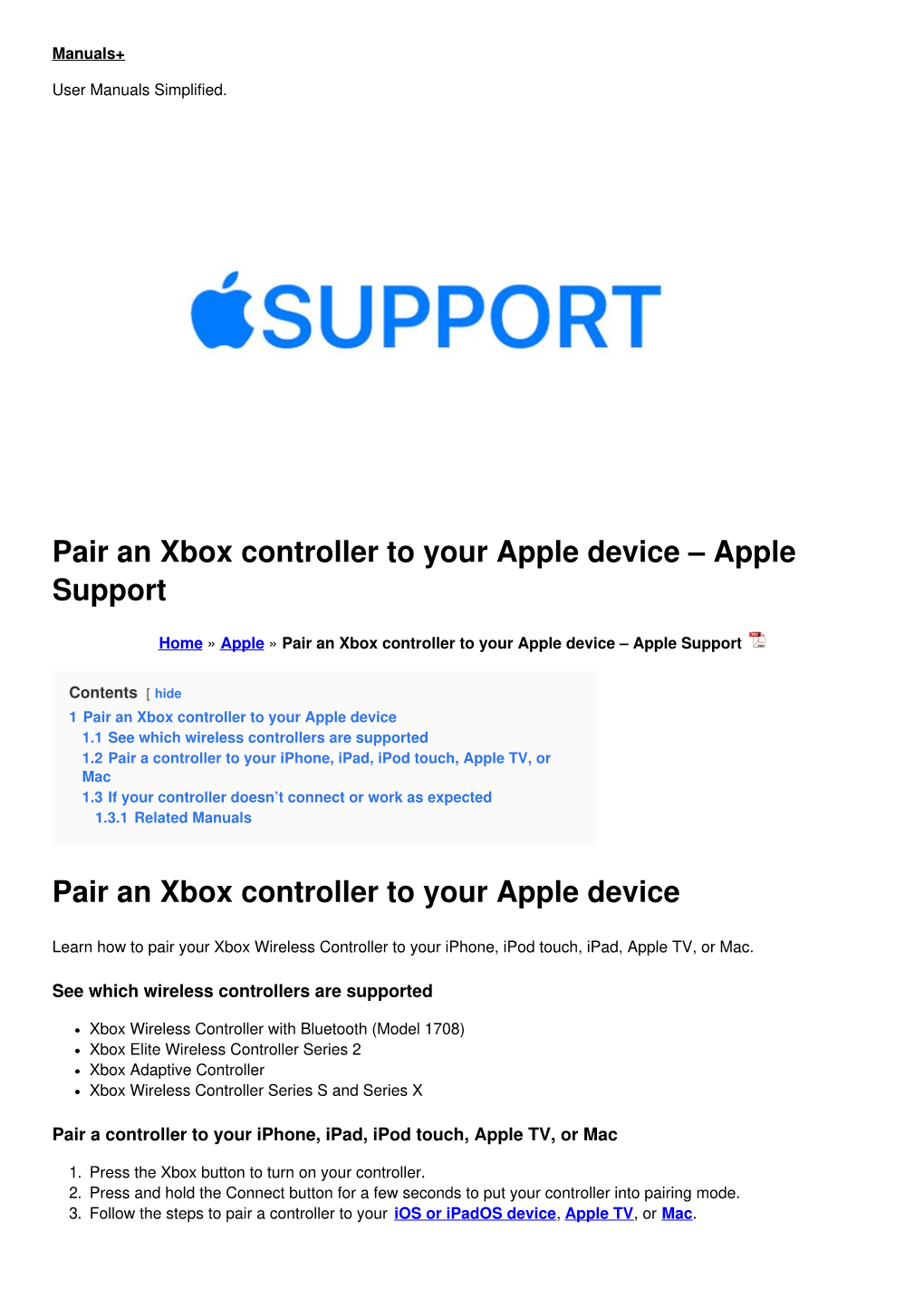 Pair an Xbox Controller to Your Apple Device – Apple Support