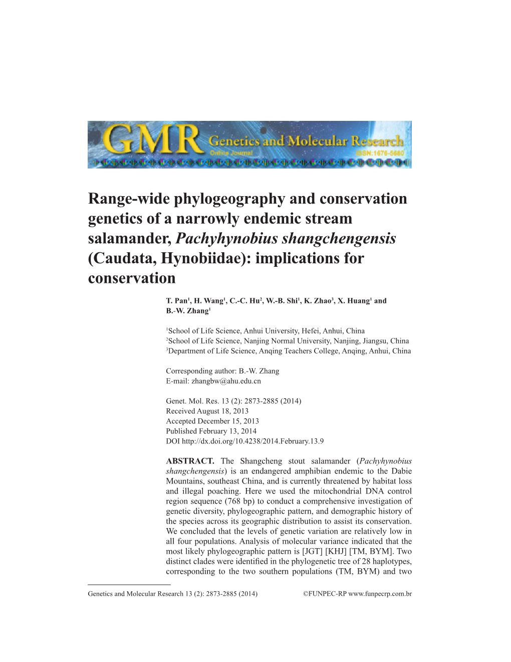 Range-Wide Phylogeography and Conservation Genetics