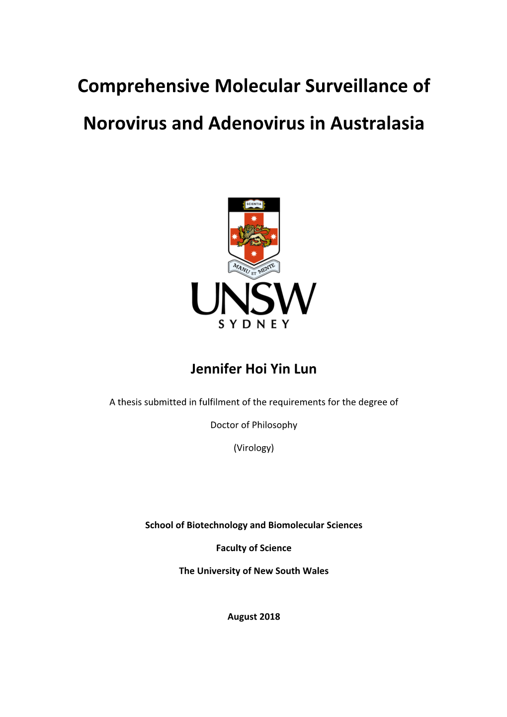 Comprehensive Molecular Surveillance of Norovirus and Adenovirus in Australasia