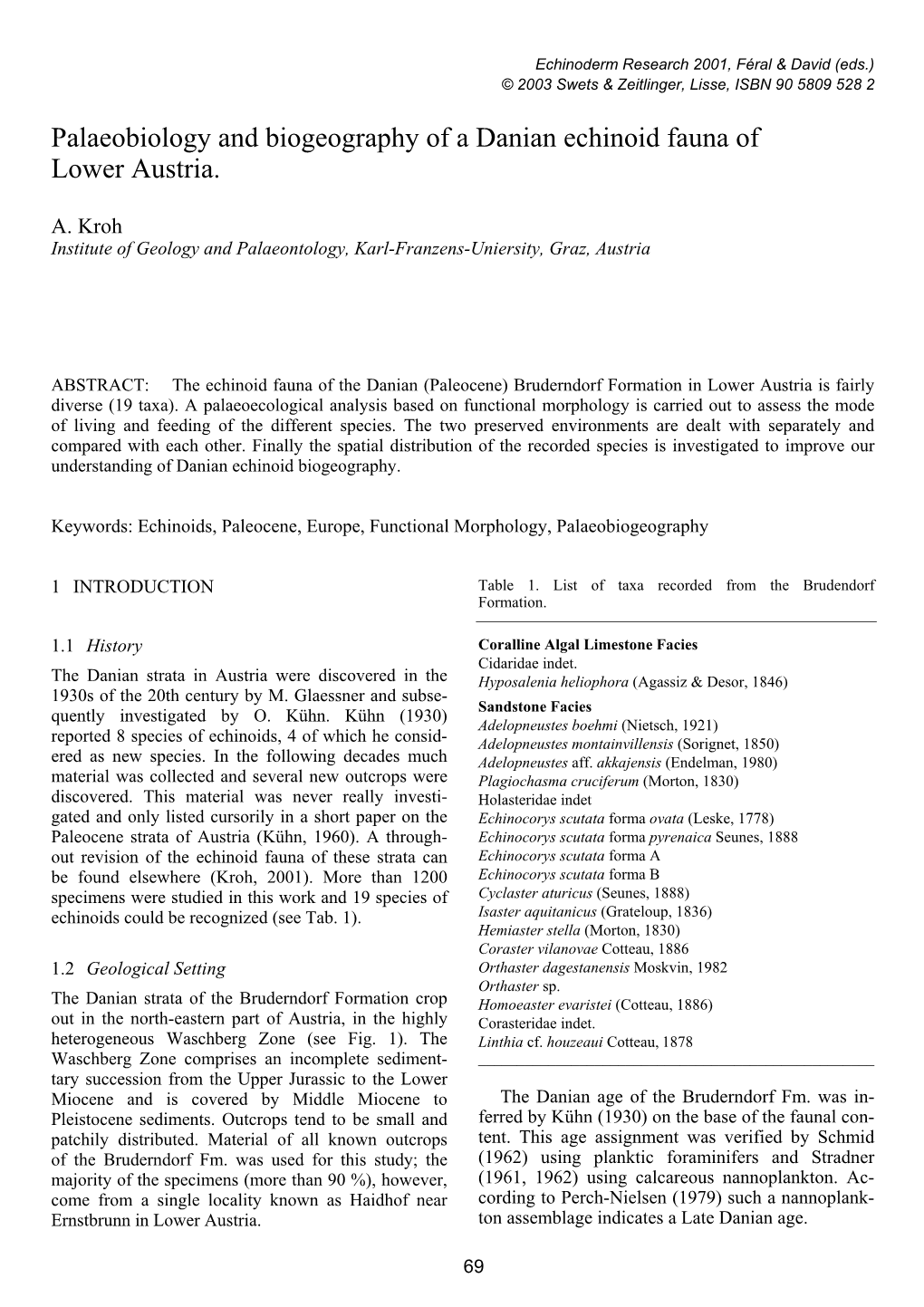 Palaeobiology and Biogeography of a Danian Echinoid Fauna of Lower Austria