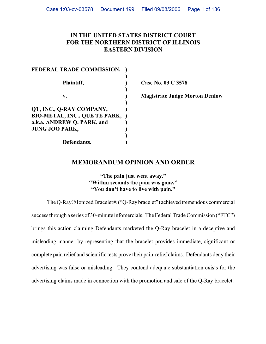 QT and R-Ray Memorandum Opinion and Order