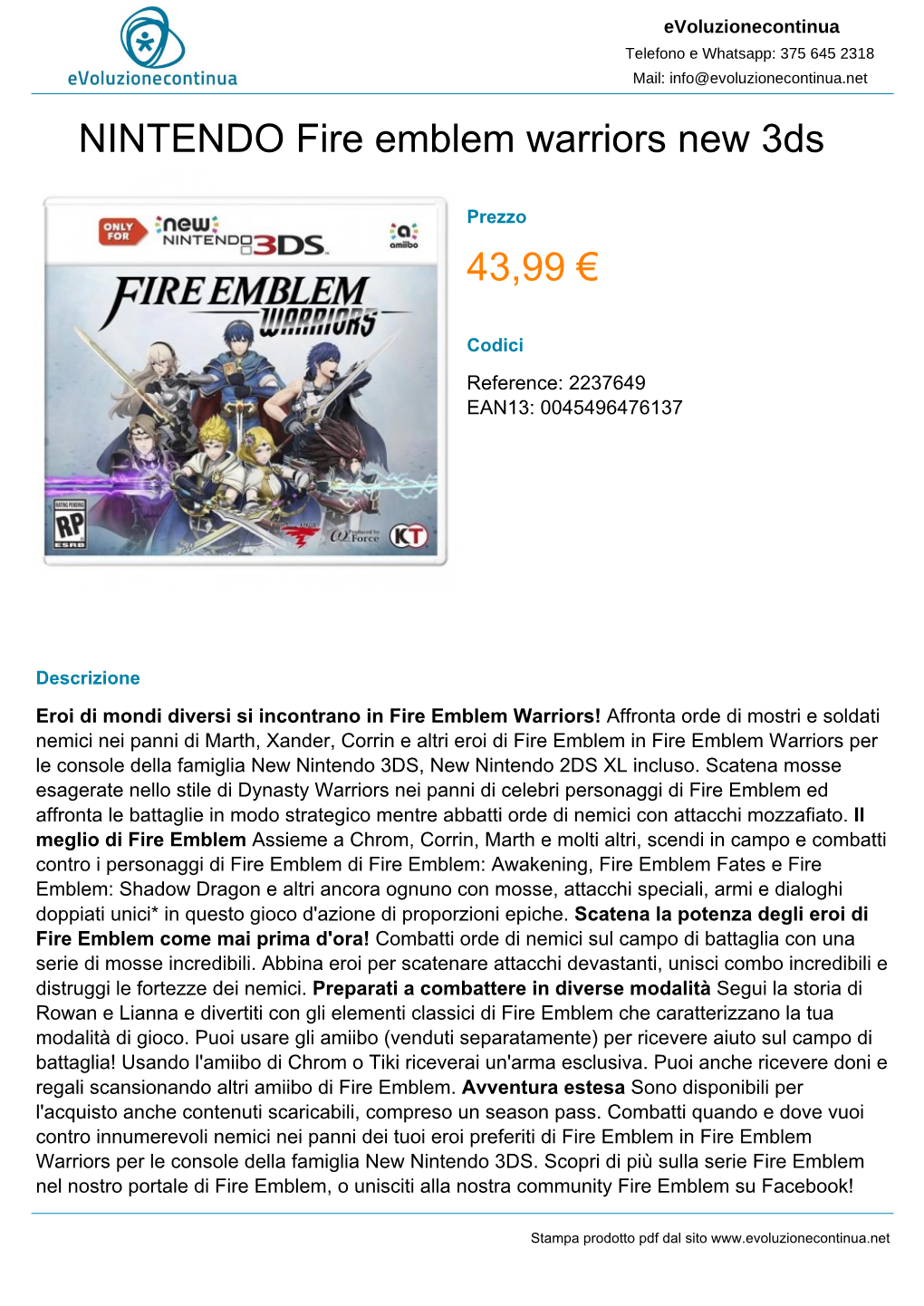 Nintendo Fire Emblem Warriors New 3DS 43,99 €