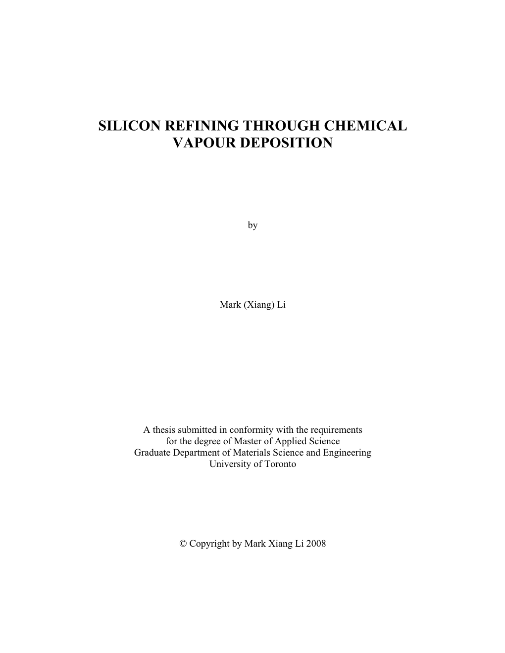 Silicon Refining Through Chemical Vapour Deposition