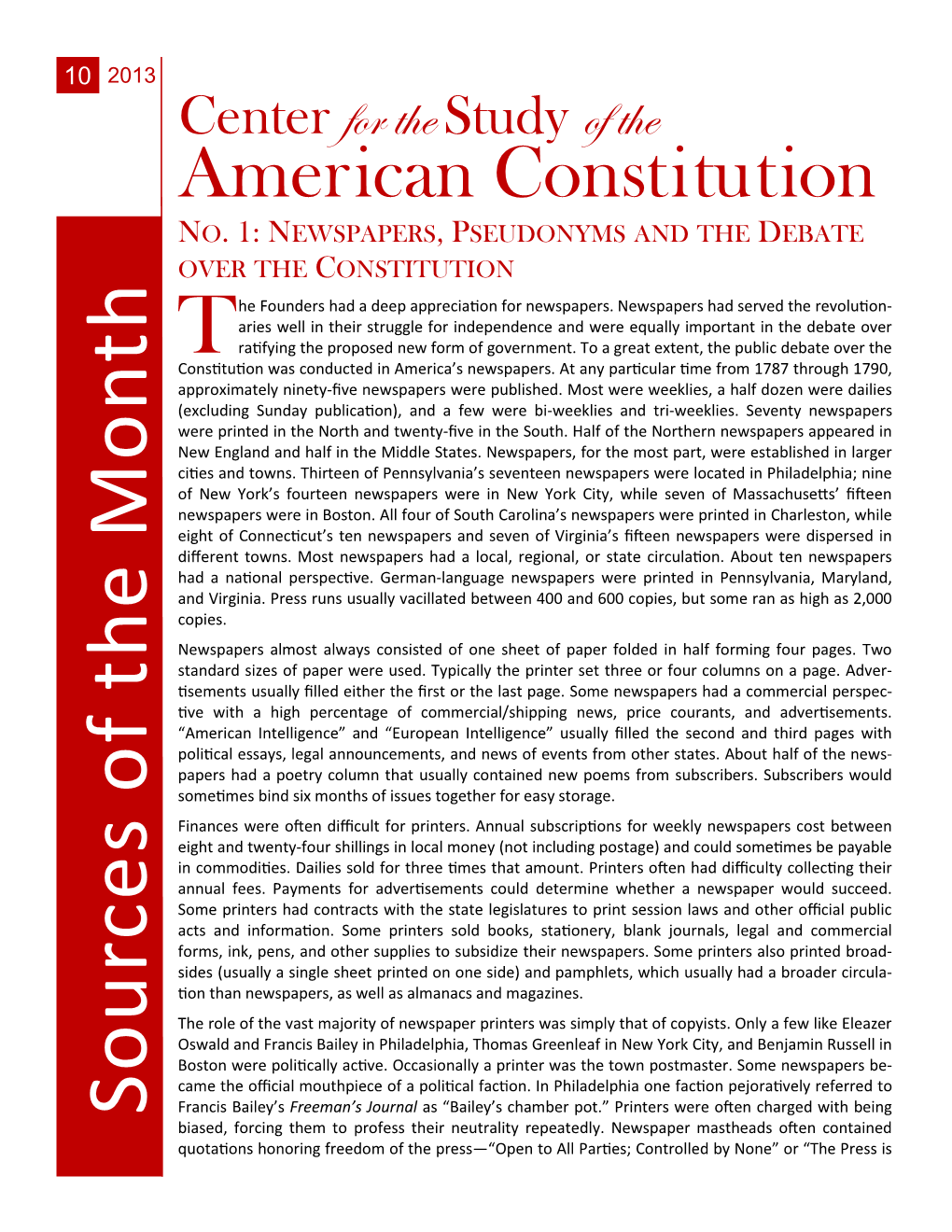 Newspapers, Pseudonyms and the Debate Over the Constitution (Pdf)