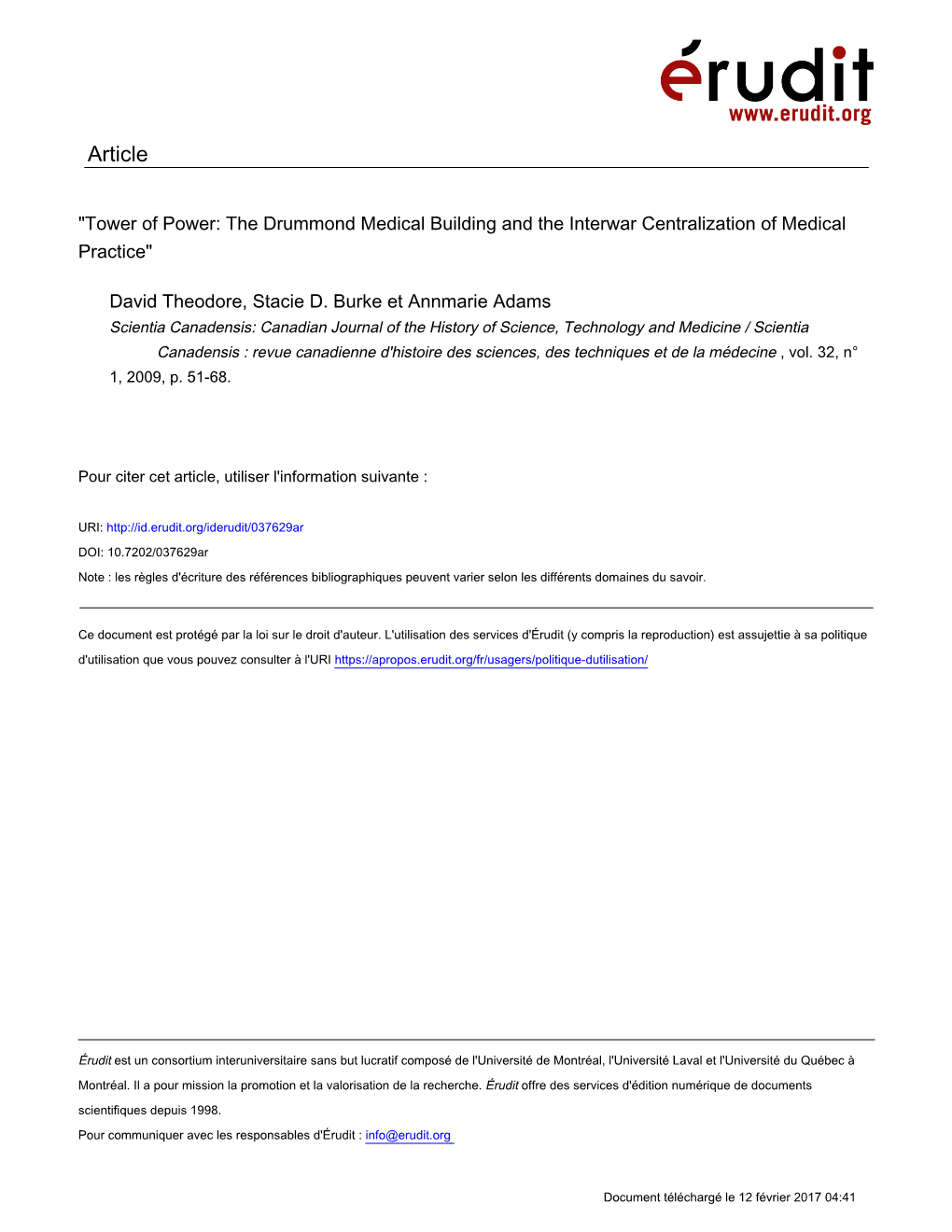 Tower of Power: the Drummond Medical Building and the Interwar Centralization of Medical Practice"