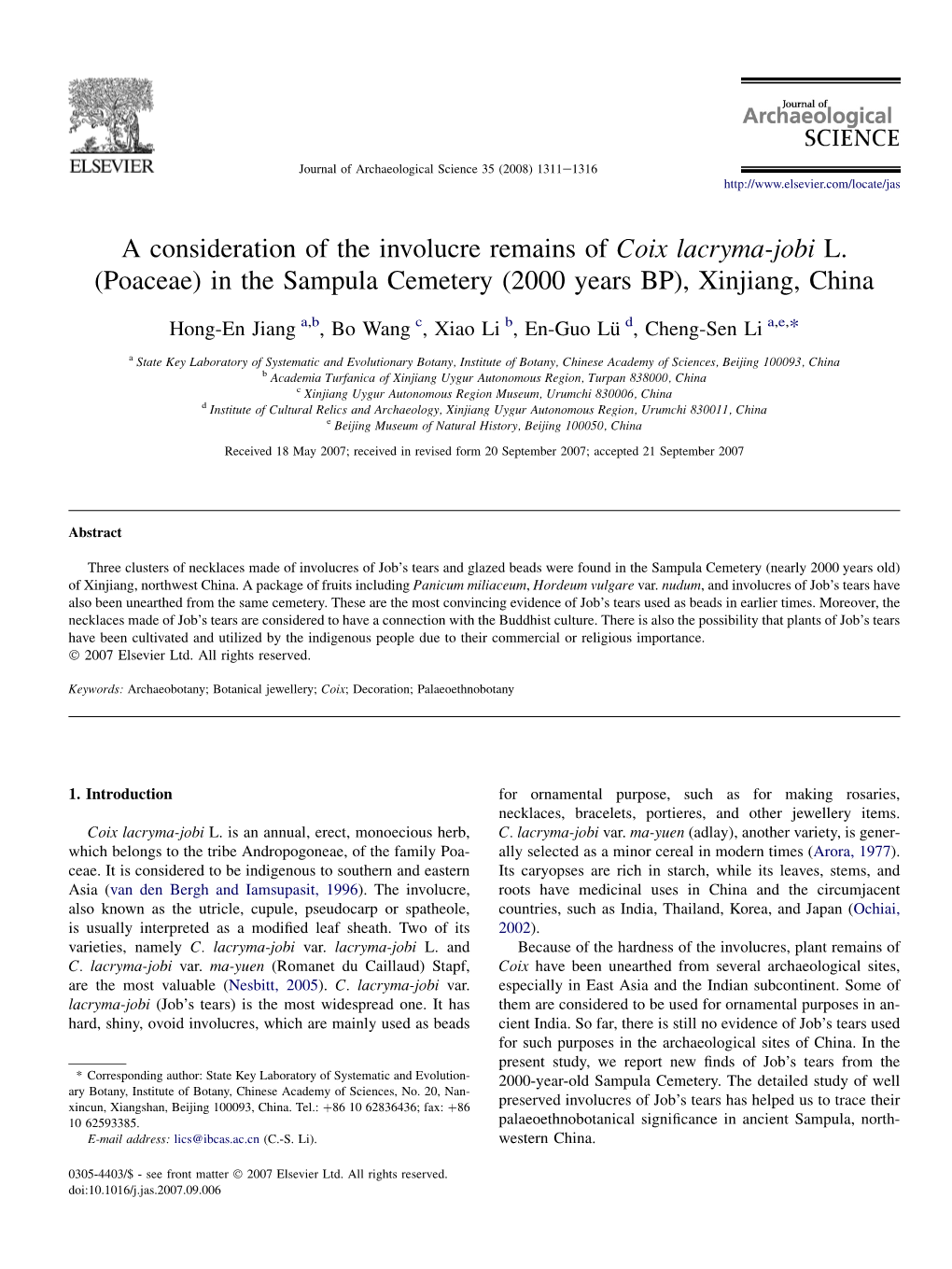 A Consideration of the Involucre Remains of Coix Lacryma-Jobi L