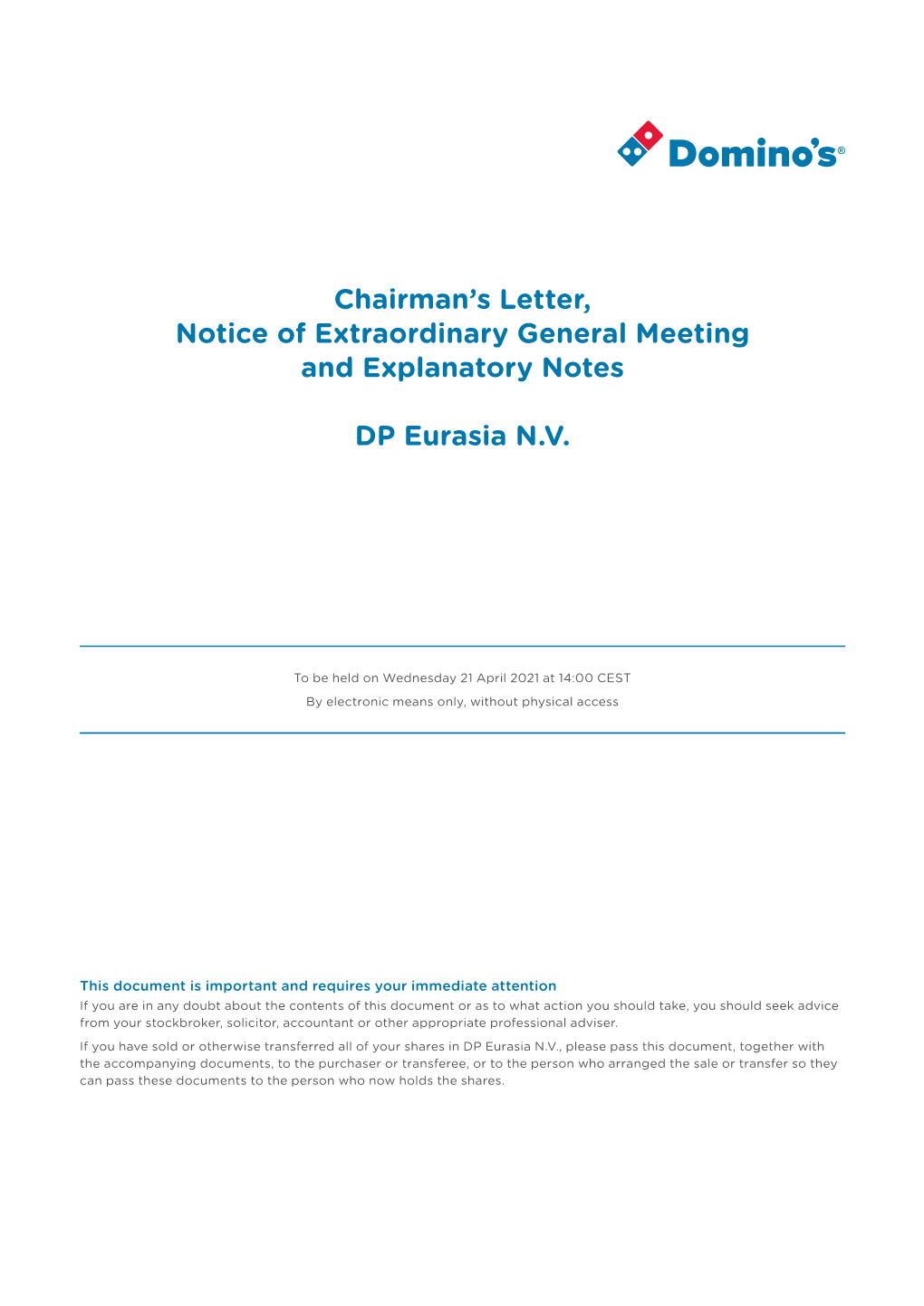 Chairman's Letter, Notice of Extraordinary General Meeting And