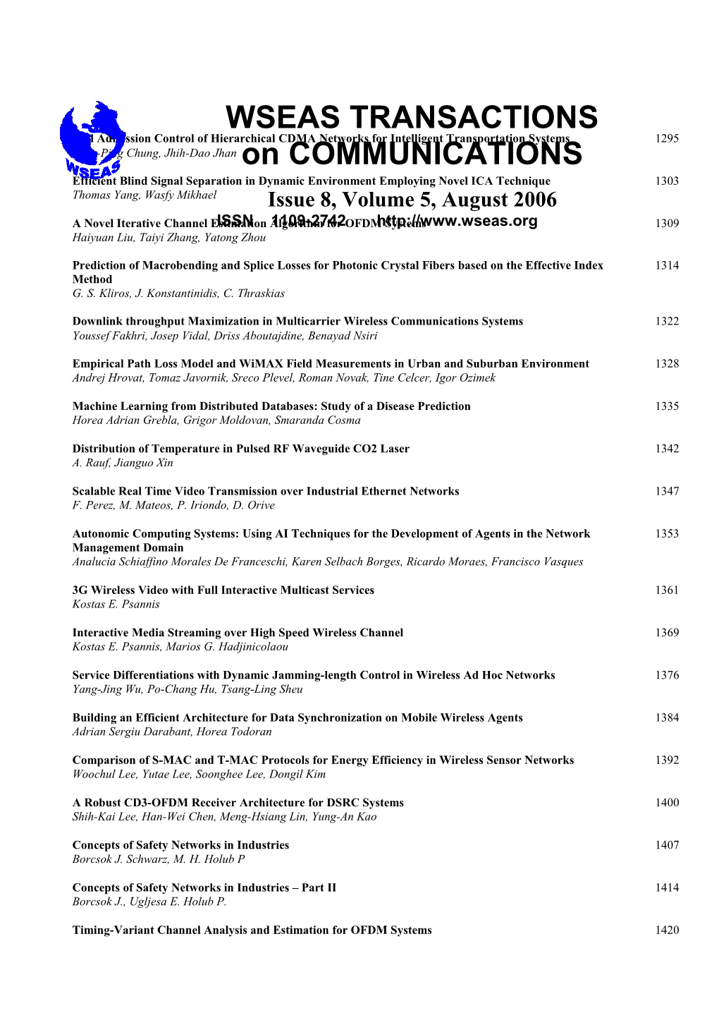 WSEAS TRANS. on COMMUNICATIONS, August 2006