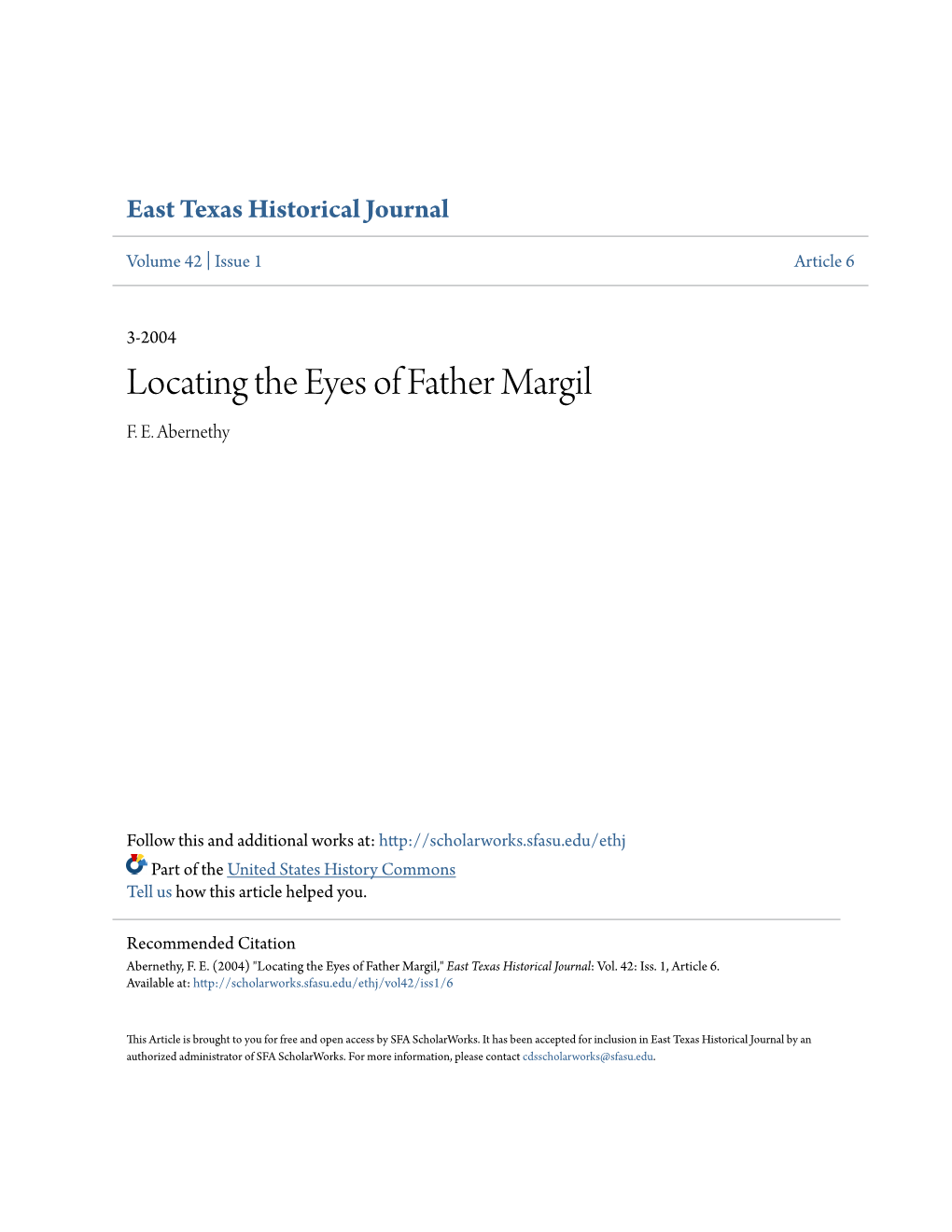 Locating the Eyes of Father Margil F