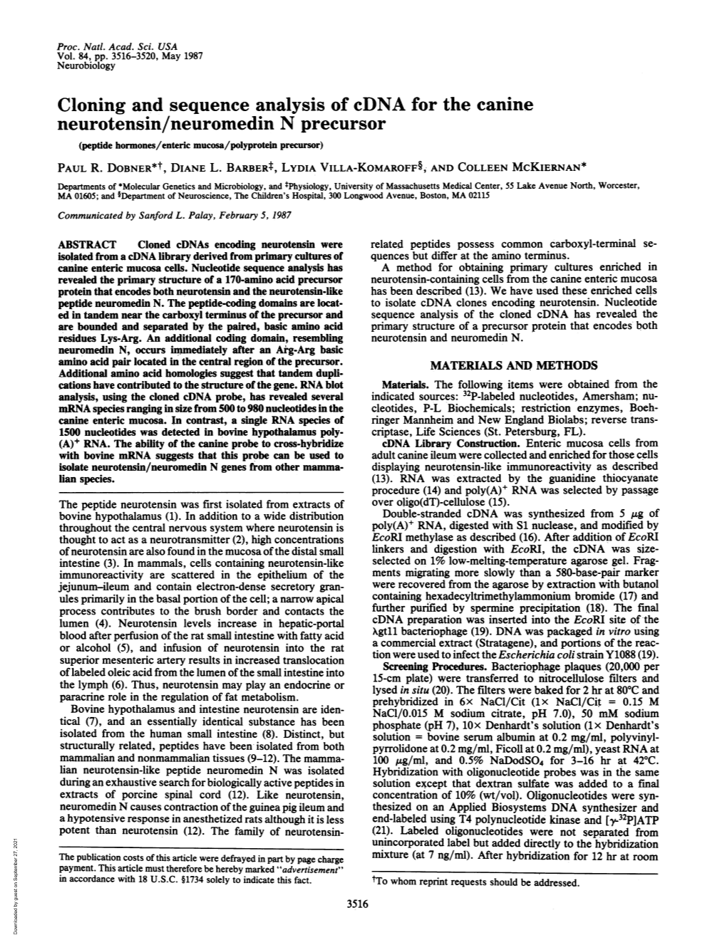 Neurotensin/Neuromedin N Precursor (Peptide Hormones/Enteric Mucosa/Polyprotein Precursor) PAUL R