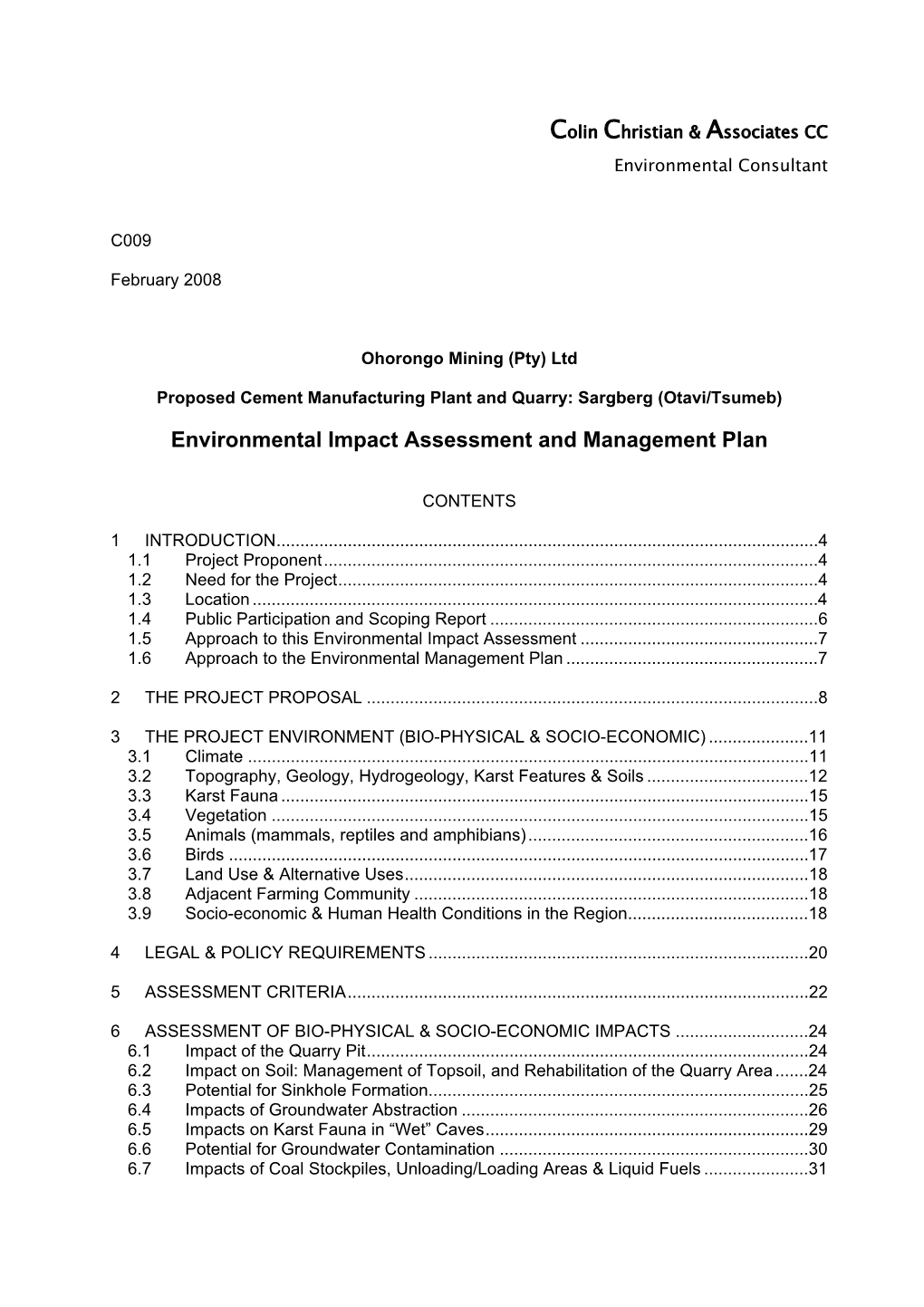 Environmental Impact Assessment and Management Plan