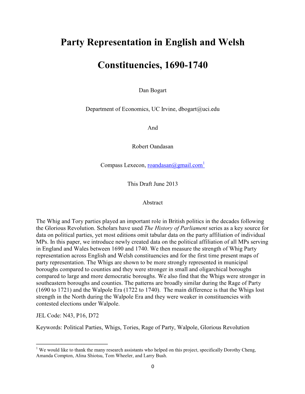 Party Representation in English and Welsh Constituencies, 1690-1740