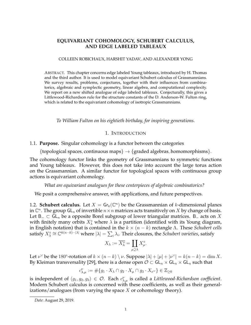 Equivariant Cohomology, Schubert Calculus, and Edge Labeled Tableaux