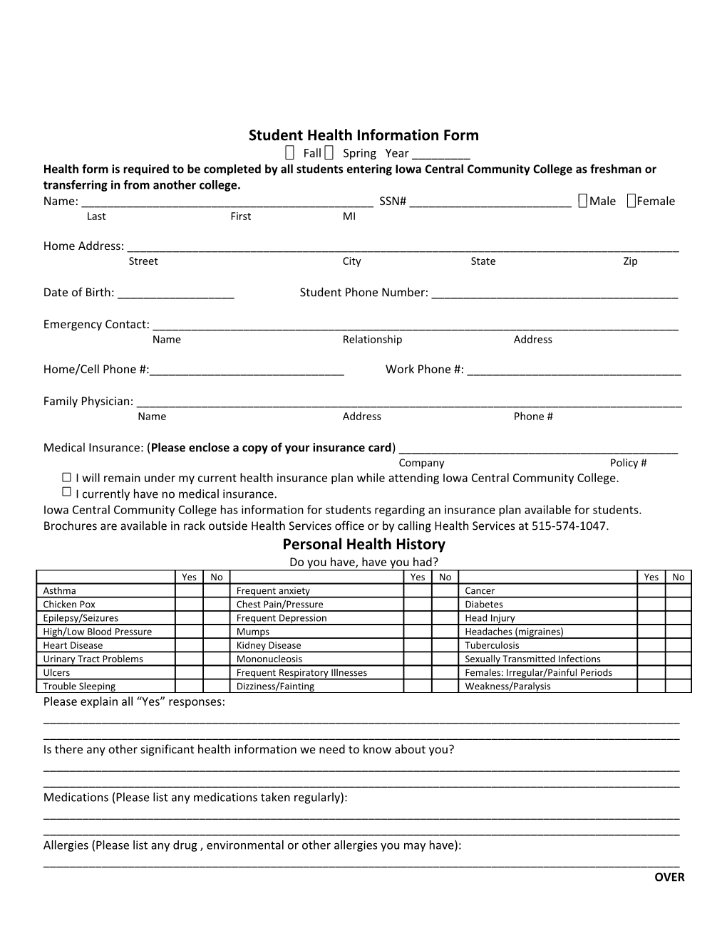 Student Health Information Form