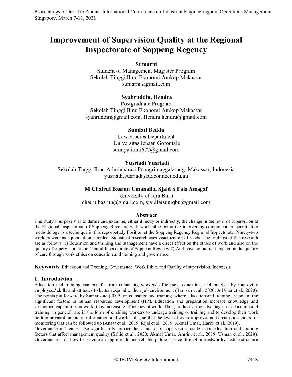 Improvement of Supervision Quality at the Regional Inspectorate of Soppeng Regency