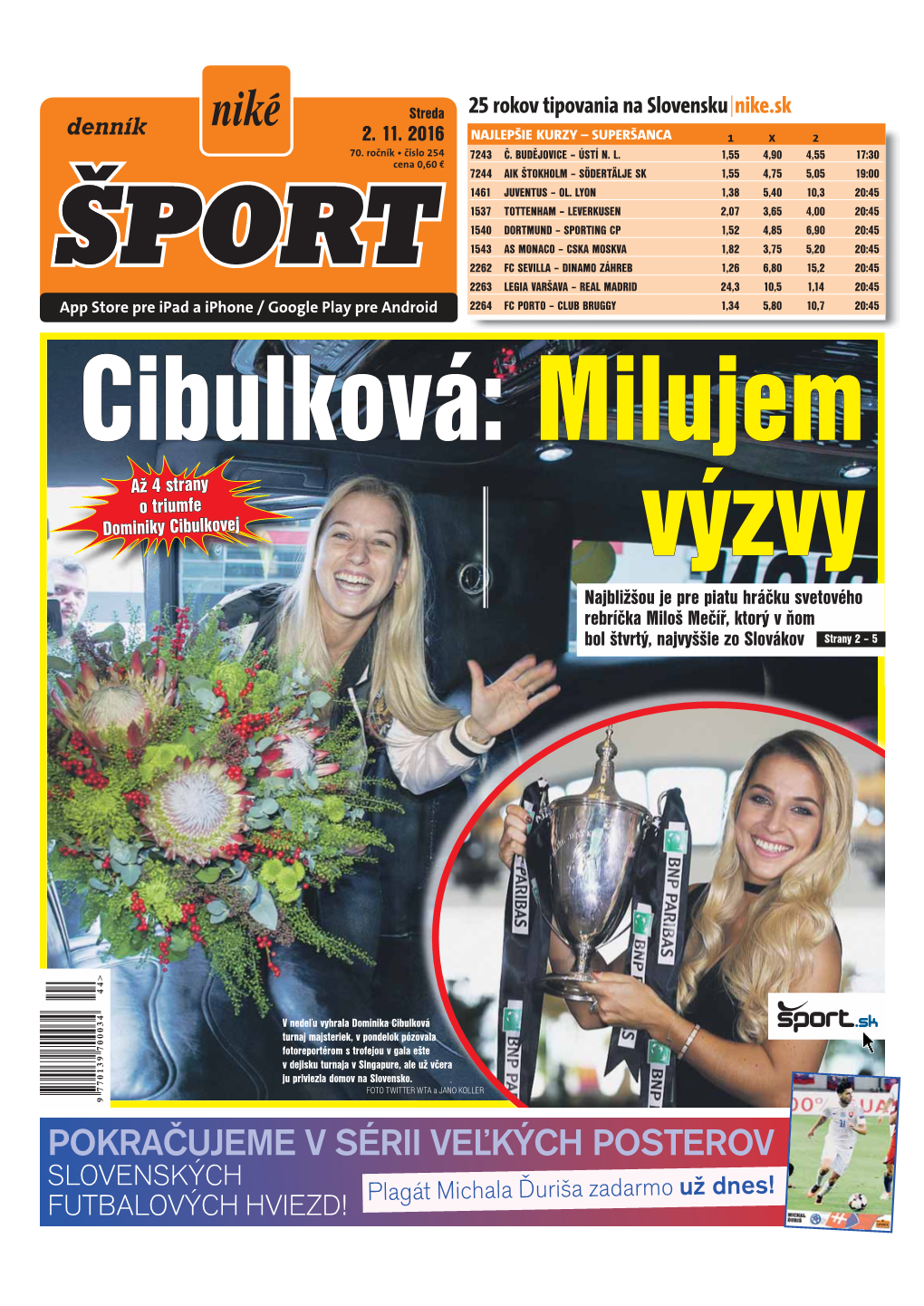 POKRAČUJEME V SÉRII VEĽKÝCH POSTEROV SLOVENSKÝCH Už Dnes! FUTBALOVÝCH HVIEZD! Plagát Michala Ďuriša Zadarmo 2 TENIS Streda 2