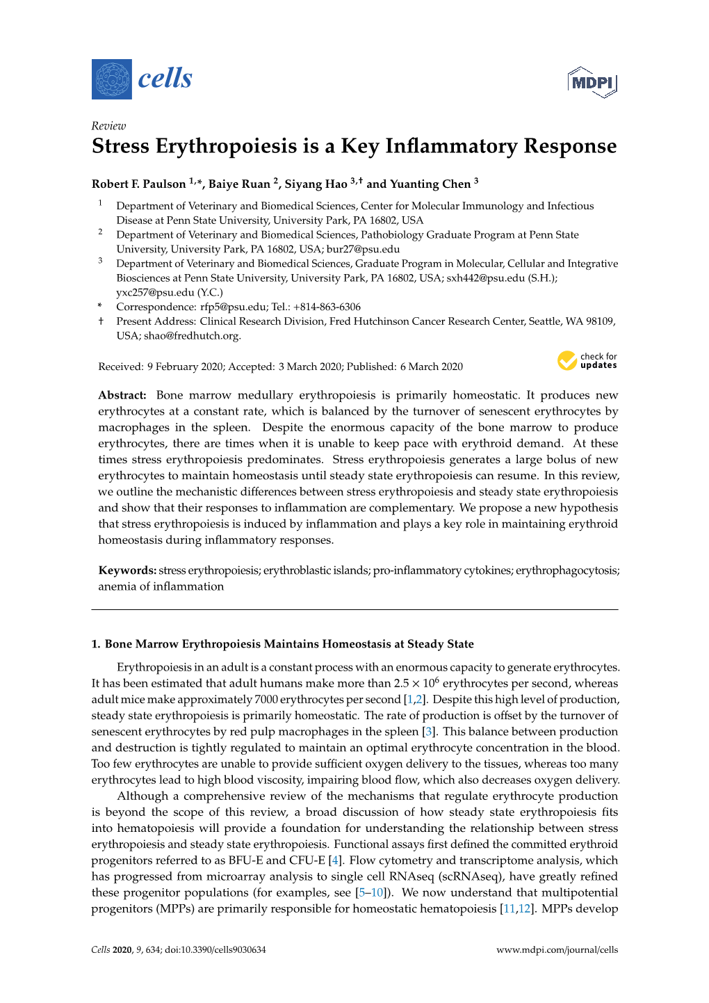 Stress Erythropoiesis Is a Key Inflammatory Response