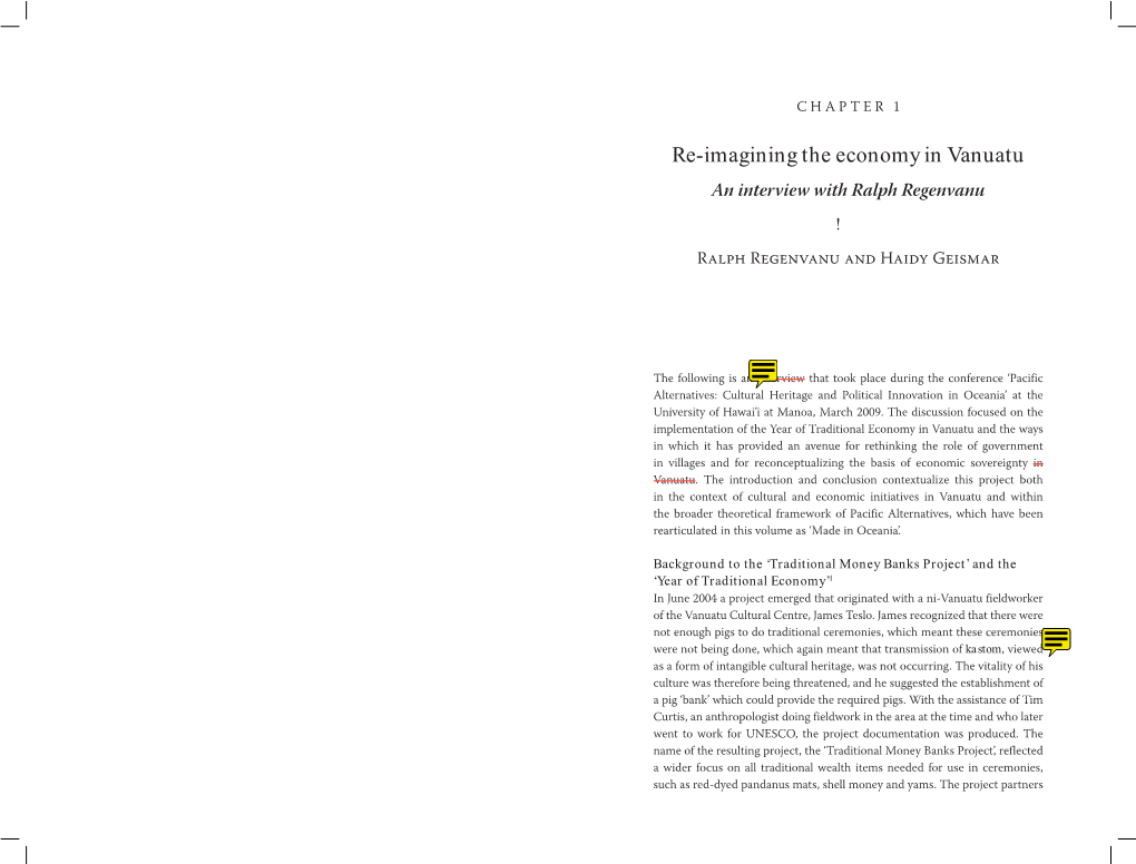 Re-Imagining the Economy in Vanuatu an Interview with Ralph Regenvanu ! R R  H G