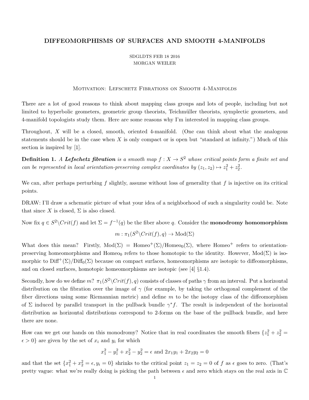 Diffeomorphisms of Surfaces and Smooth 4-Manifolds