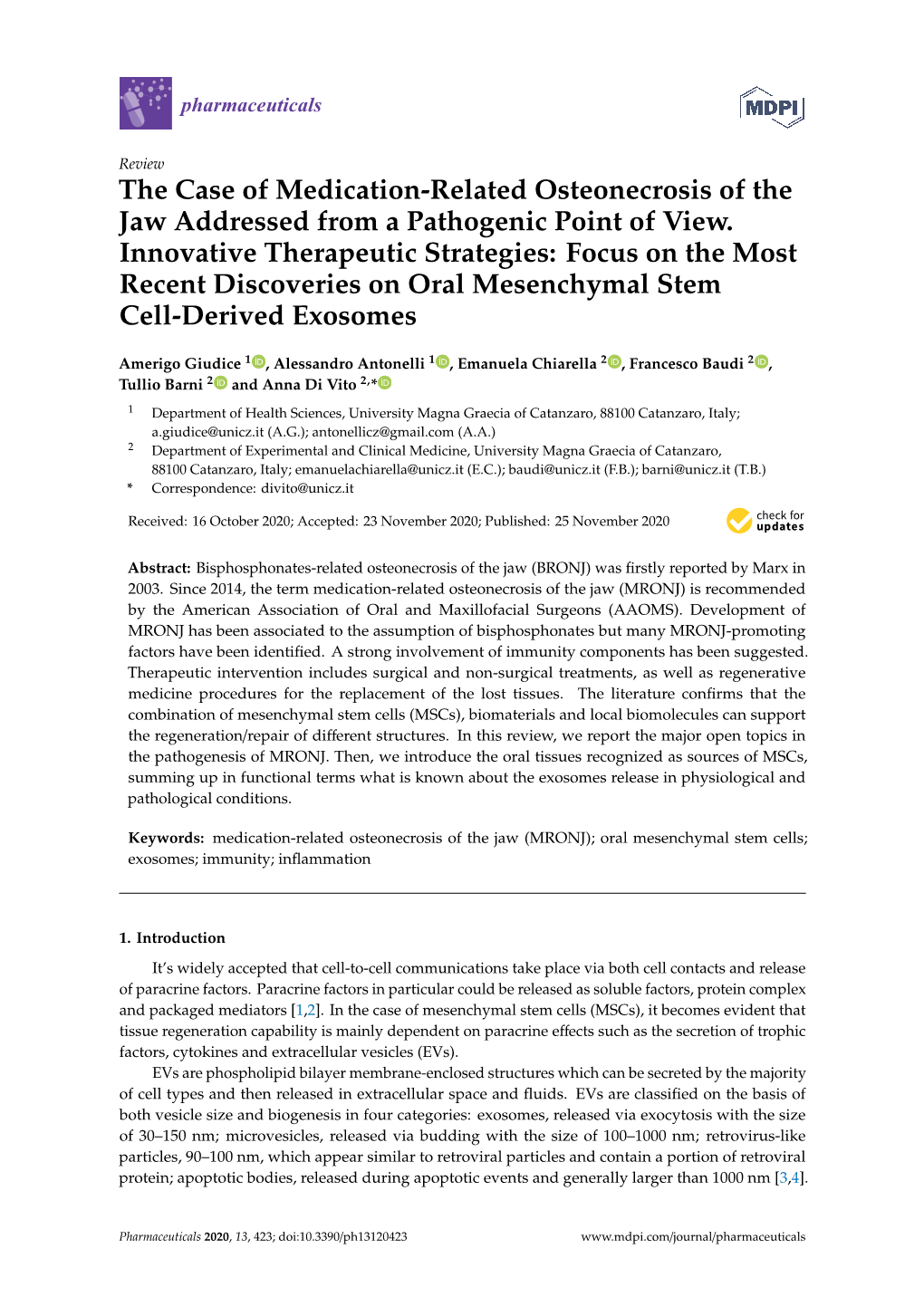 The Case of Medication-Related Osteonecrosis of the Jaw Addressed from a Pathogenic Point of View