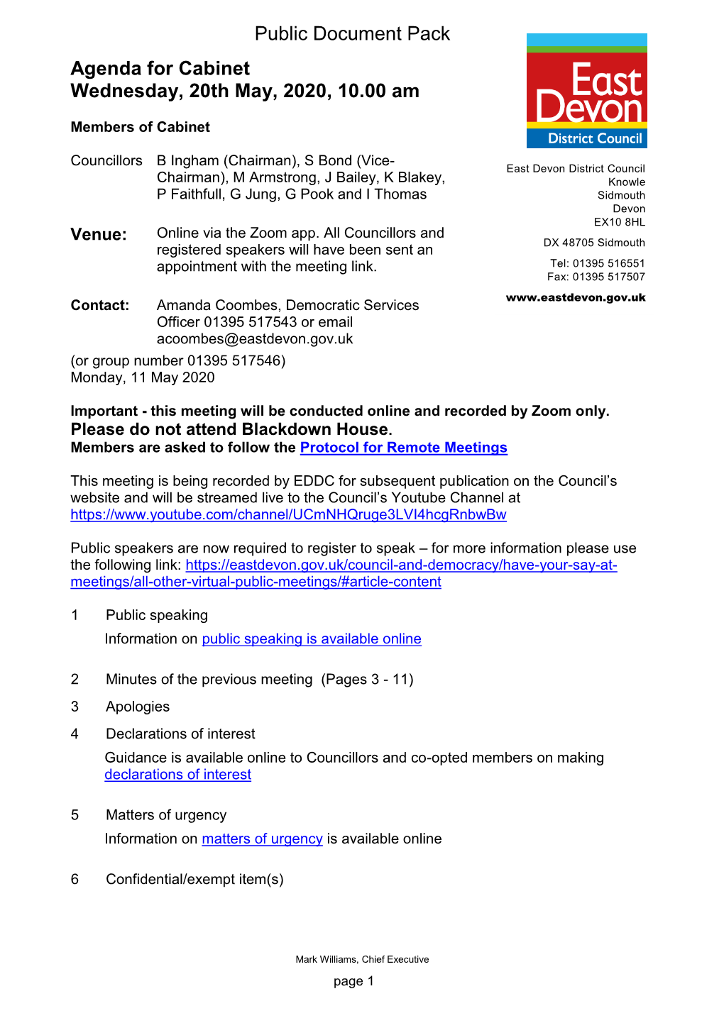 (Public Pack)Agenda Document for Cabinet, 20/05/2020 10:00