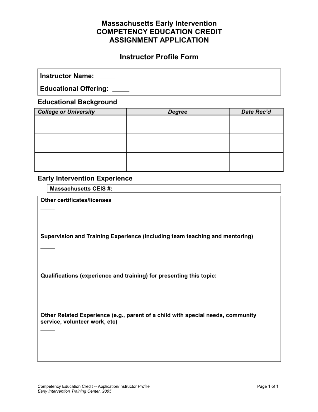 Biosketch/Professional Profile Form