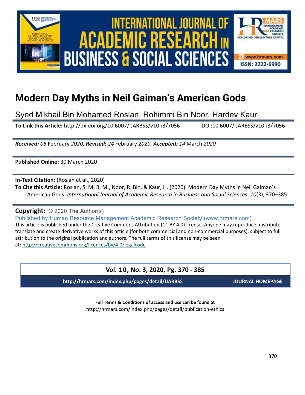 Modern Day Myths in Neil Gaiman's American Gods